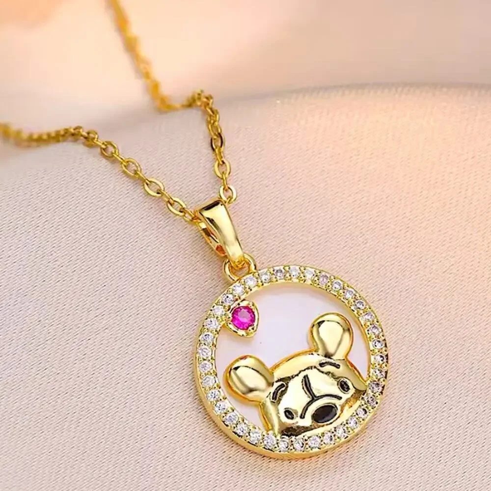Disney Winnie The Pooh Necklace Charm Gold Plated Crystal Stone